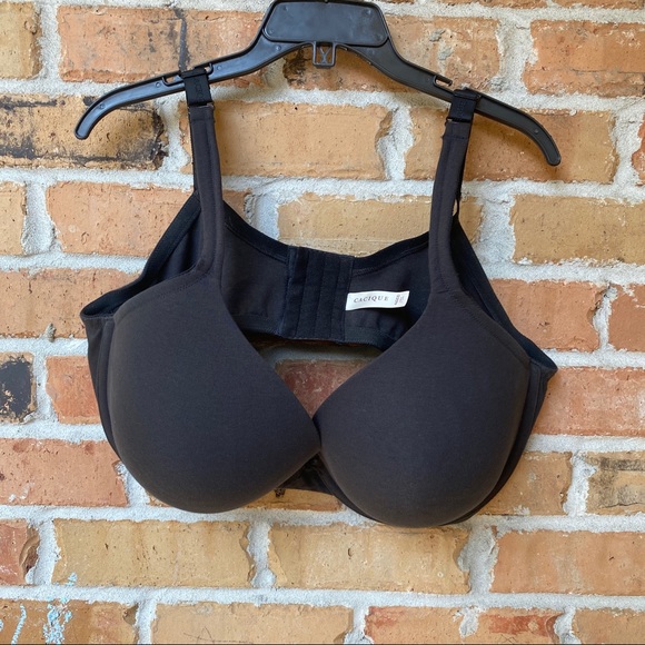 Cacique 46DDD Bra Black Cotton Plunge Underwire Bra - Picture 3 of 9